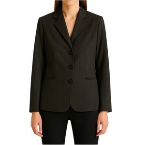 Ann Taylor vintage women gray wool blend Stripe suit jacket blazer office 12